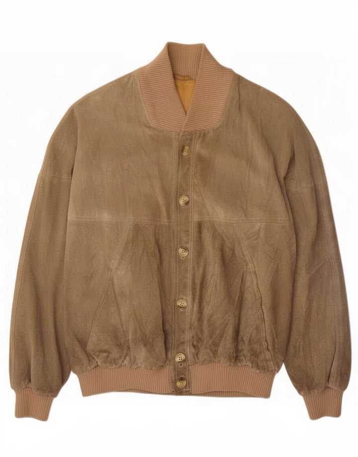 Vintage męska zamszowa kurtka bomber UK 38 średniej wielkości zielonej skóry