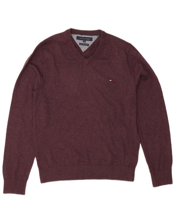 Męski sweter Tommy Hilfiger z dekoltem w szpic, mały, fioletowy, bawełniany