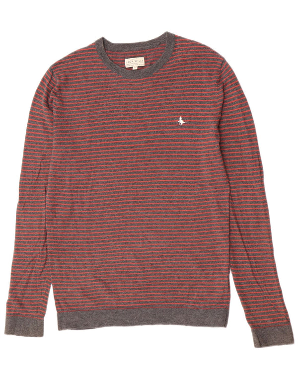 Jack Wills Męski sweter z okrągłym dekoltem XS Szary, bawełniany w paski