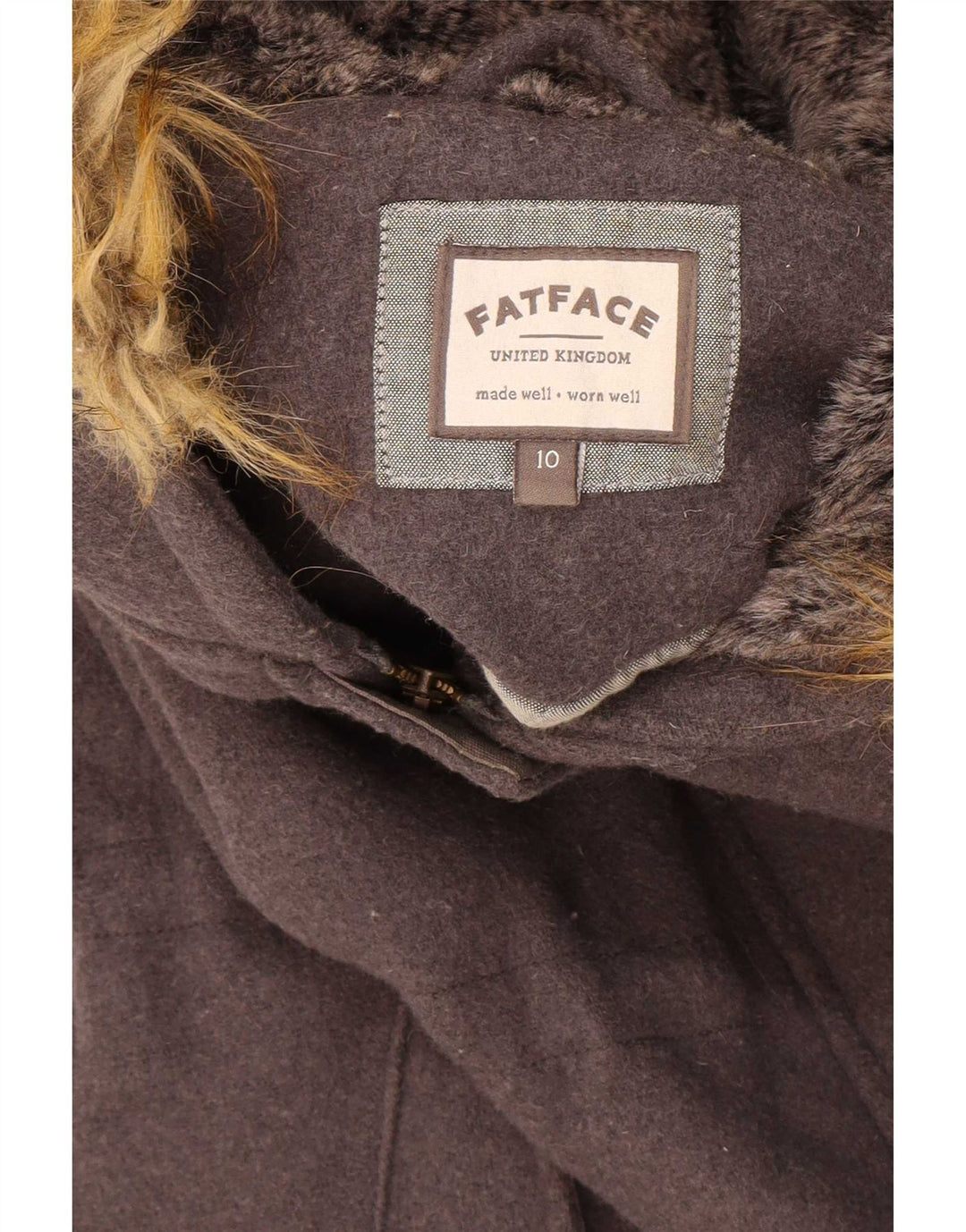 Damska kurtka parka Fat Face z kapturem, oversize UK 10, mała, szara wełna