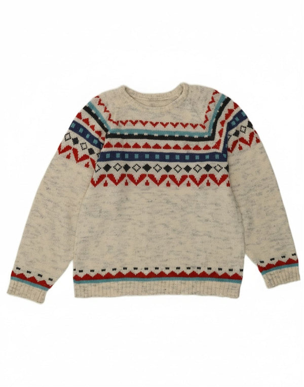 Sweter damski w stylu vintage z okrągłym dekoltem UK 12 Średni szary Fair Isle