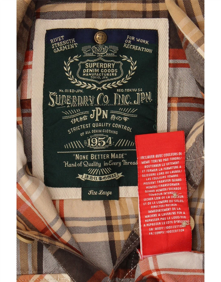 SUPERDRY Męska koszula flanelowa, duża, bawełniana w brązową kratę