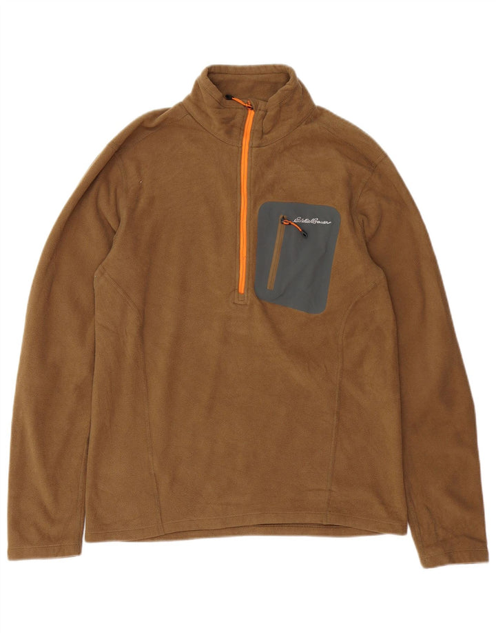 Męski sweter polarowy z zamkiem błyskawicznym Eddie Bauer, mały, beżowy poliester