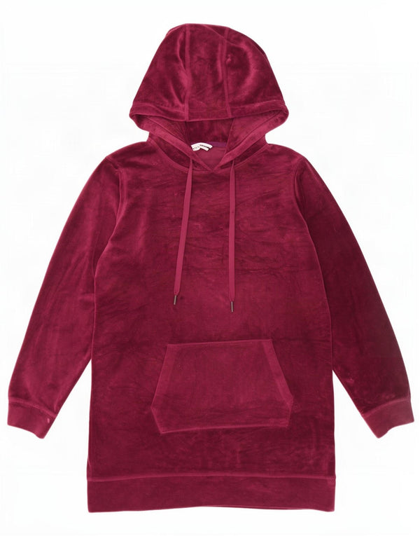 Damski sweter z kapturem Dkny Graphic, welurowy UK 16, duży bordowy poliester