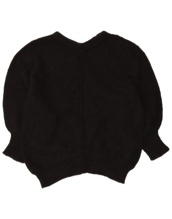 Vintage damski sweter z rękawem 3/4 i dekoltem w kształcie litery V, UK 14, średni czarny