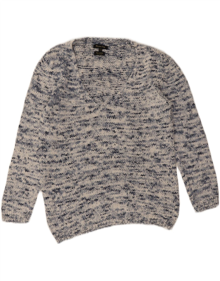 Sweter damski Massimo Dutti z dekoltem w kształcie litery V, UK 10, mały, niebieski, nakrapiany