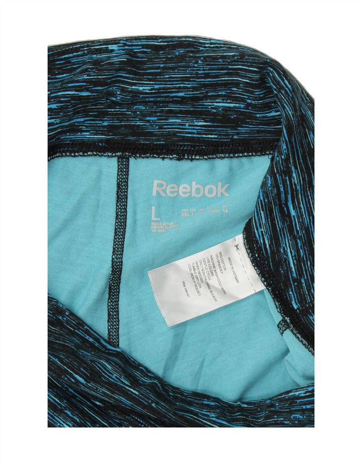 REEBOK Womens Leggings Large Blue Striped Polyester Vintage Reebok and Second-Hand Reebok from Messina Hembry 