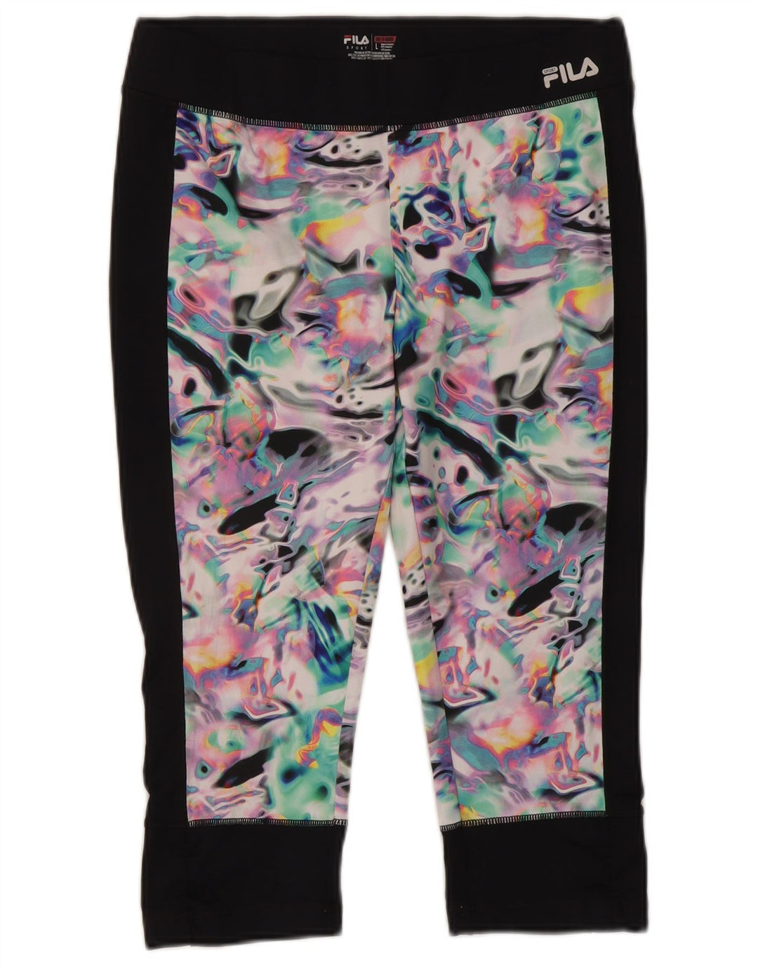 Damskie legginsy Capri Fila z abstrakcyjnym wzorem UK 14, duże, czarne, poliestrowe