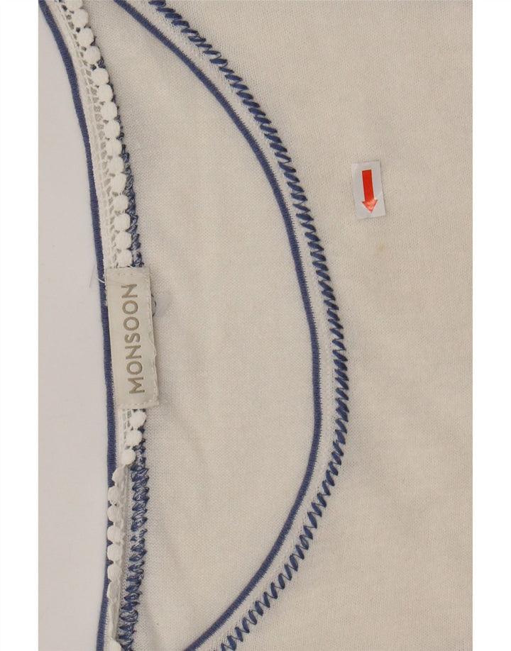 Damska bluzka MONSOON UK 16, duża, z lnu w kwiaty w kolorze złamanej bieli