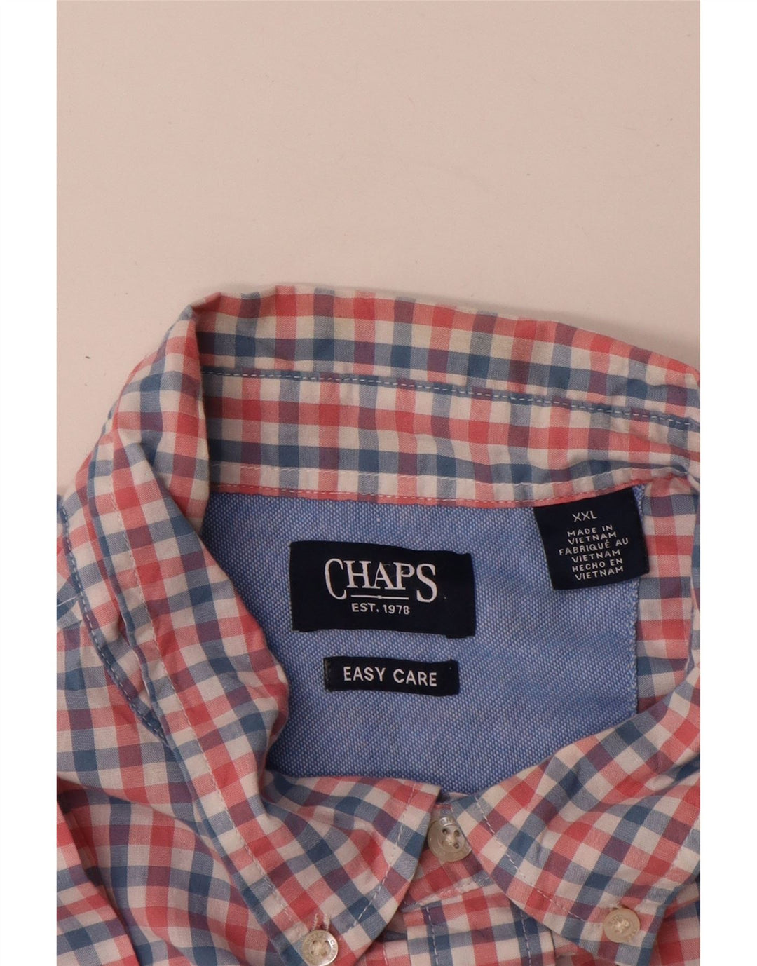 Koszula męska Chaps Easy Care z krótkim rękawem 2XL, różowa bawełniana kratka