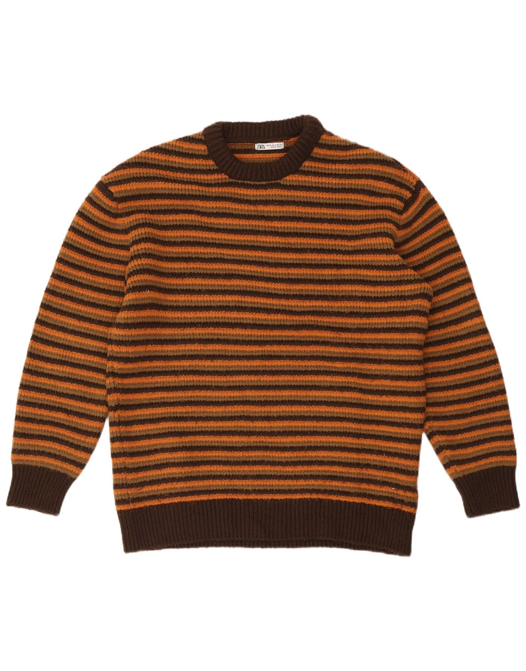 Męski sweter Zara z okrągłym dekoltem XL w brązowe paski