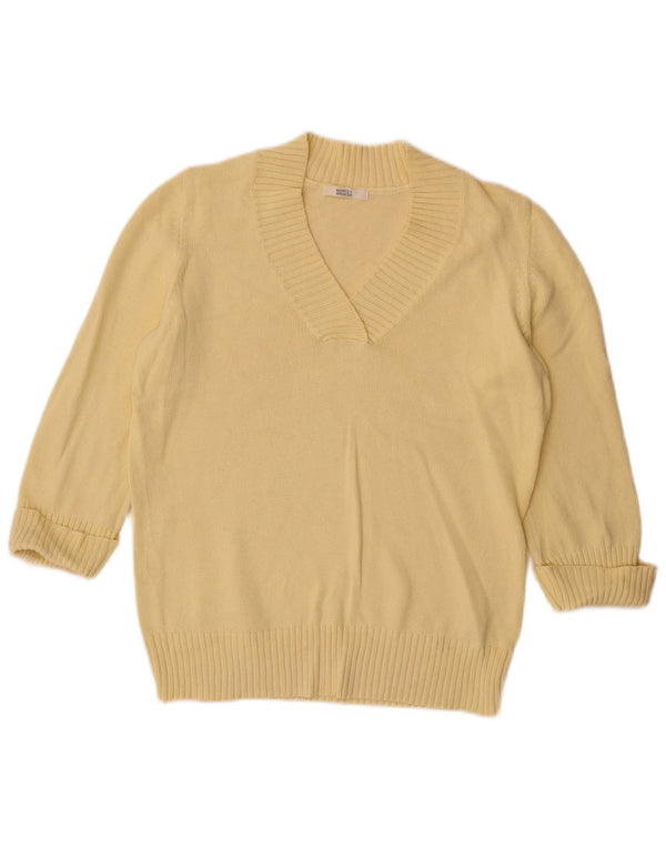 Sweter Marks & Spencer Damski Sweter z 3/4 Rękawem i Dekoltem V, UK 16, Duży Żółty