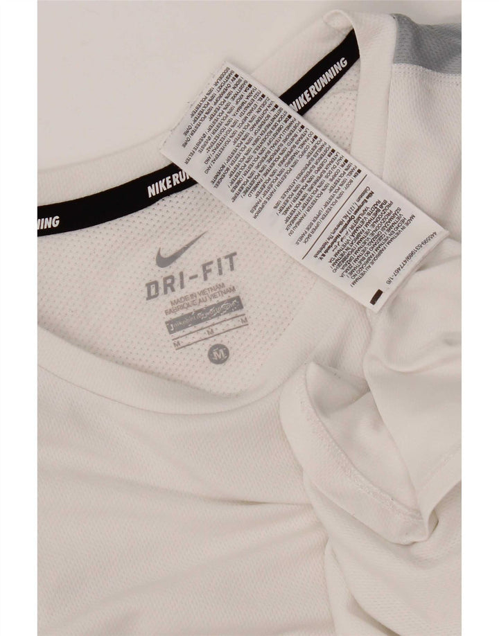 Męski T-shirt Nike Dri Fit Top, średni biały poliester z blokami kolorów