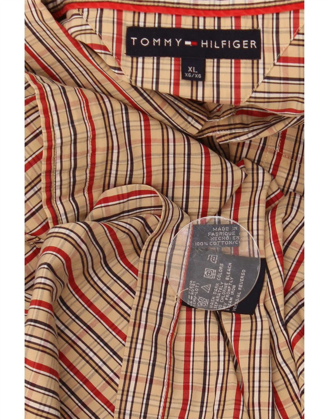 Koszula męska Tommy Hilfiger XL w beżową kratę, bawełniana