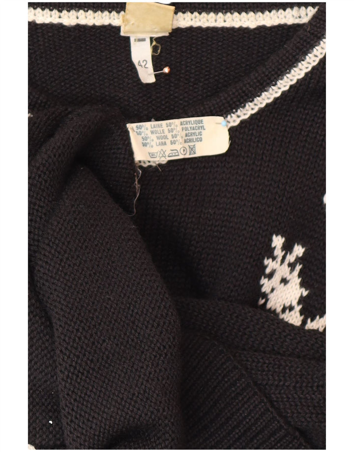 JORG PETERSON Damski sweter rozpinany EU 42, duża, czarna, wełniana w kwiaty