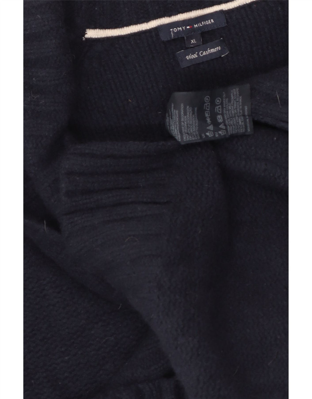 Damski sweter TOMMY HILFIGER z szalowym dekoltem UK 18 XL, granatowo-wełniany