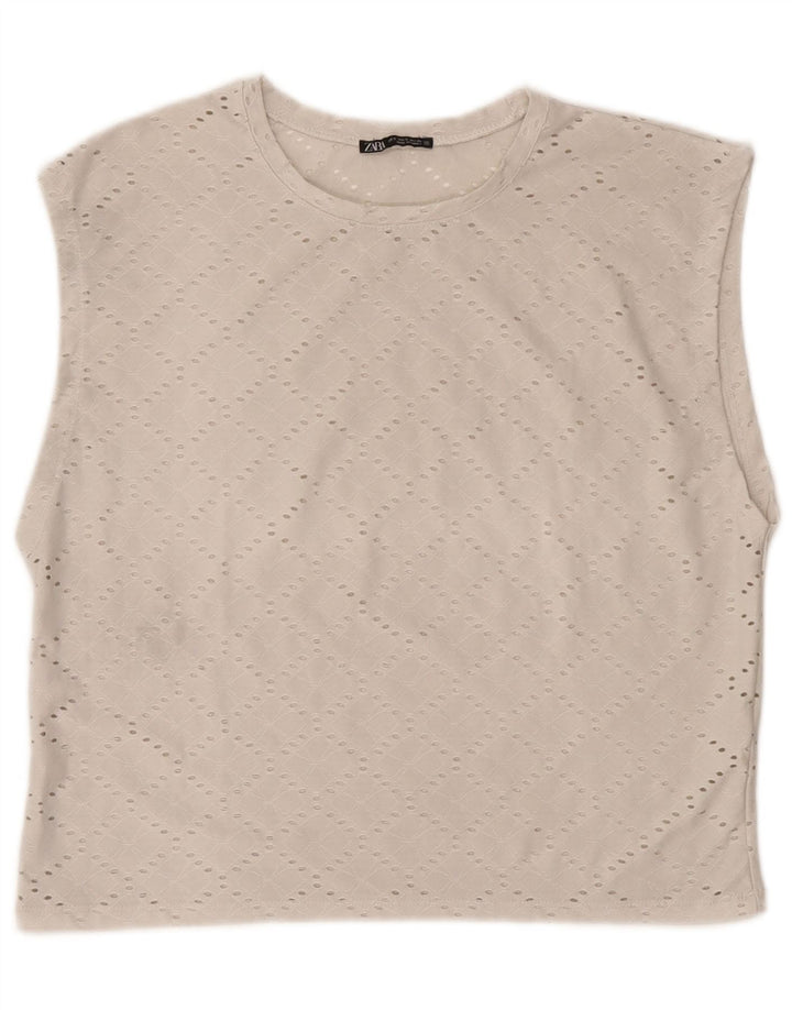 Damska bluzka oversize bez rękawów Zara Top UK 10, mały, złamany biały poliester