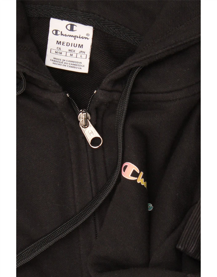 CHAMPION Womens Graphic Zip Hoodie Sweater UK 14 Medium Black Vintage Champion and Second-Hand Champion from Messina Hembry 