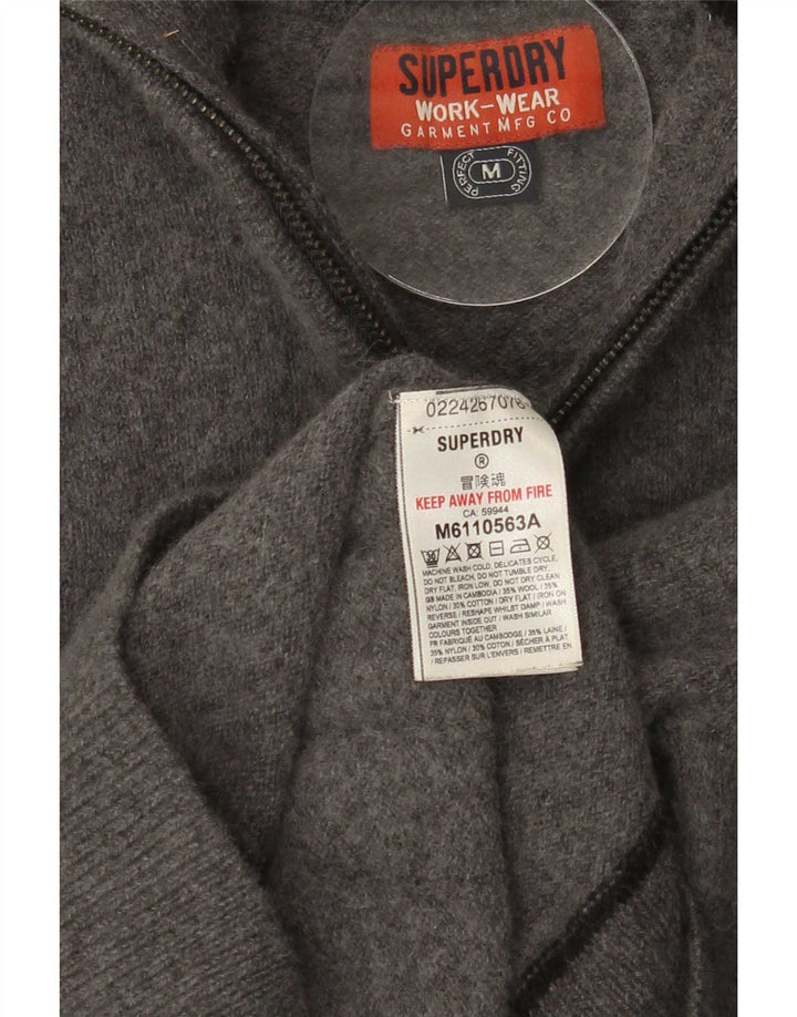 Damski sweter z zamkiem Superdry, UK 12, średnioszary, wełniany