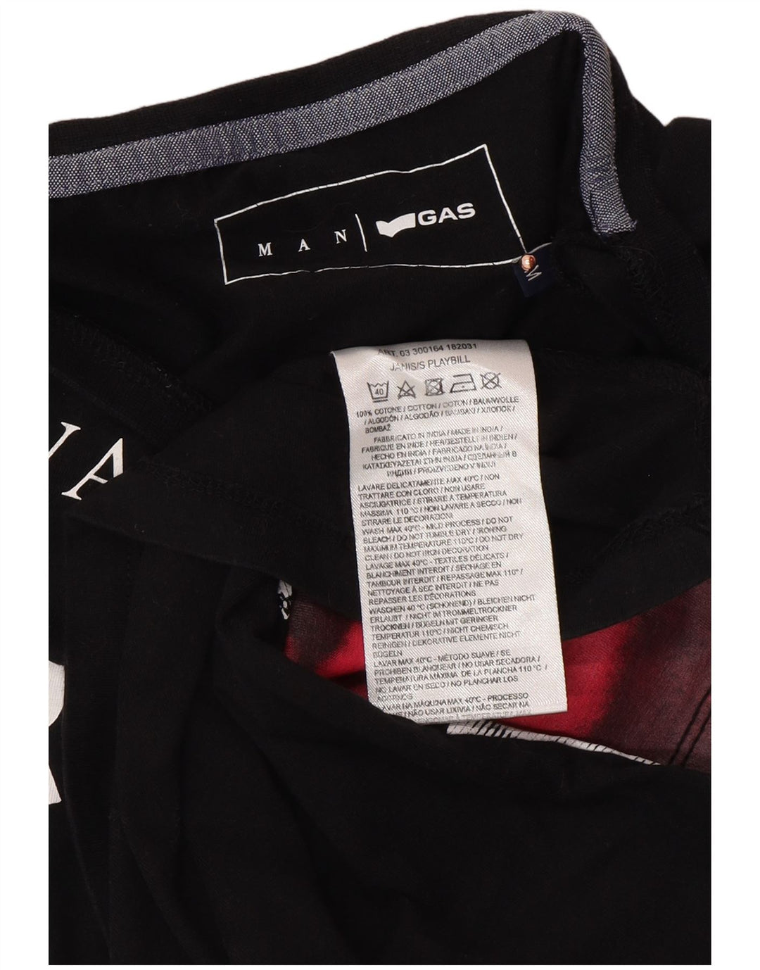 Męska koszulka z grafiką GAS, średnia czarna bawełna