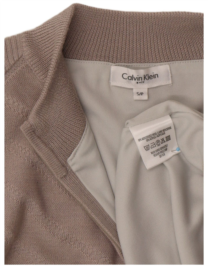 Damski sweter golfowy CALVIN KLEIN z zamkiem błyskawicznym, UK 10, mały, beżowy, wełniany