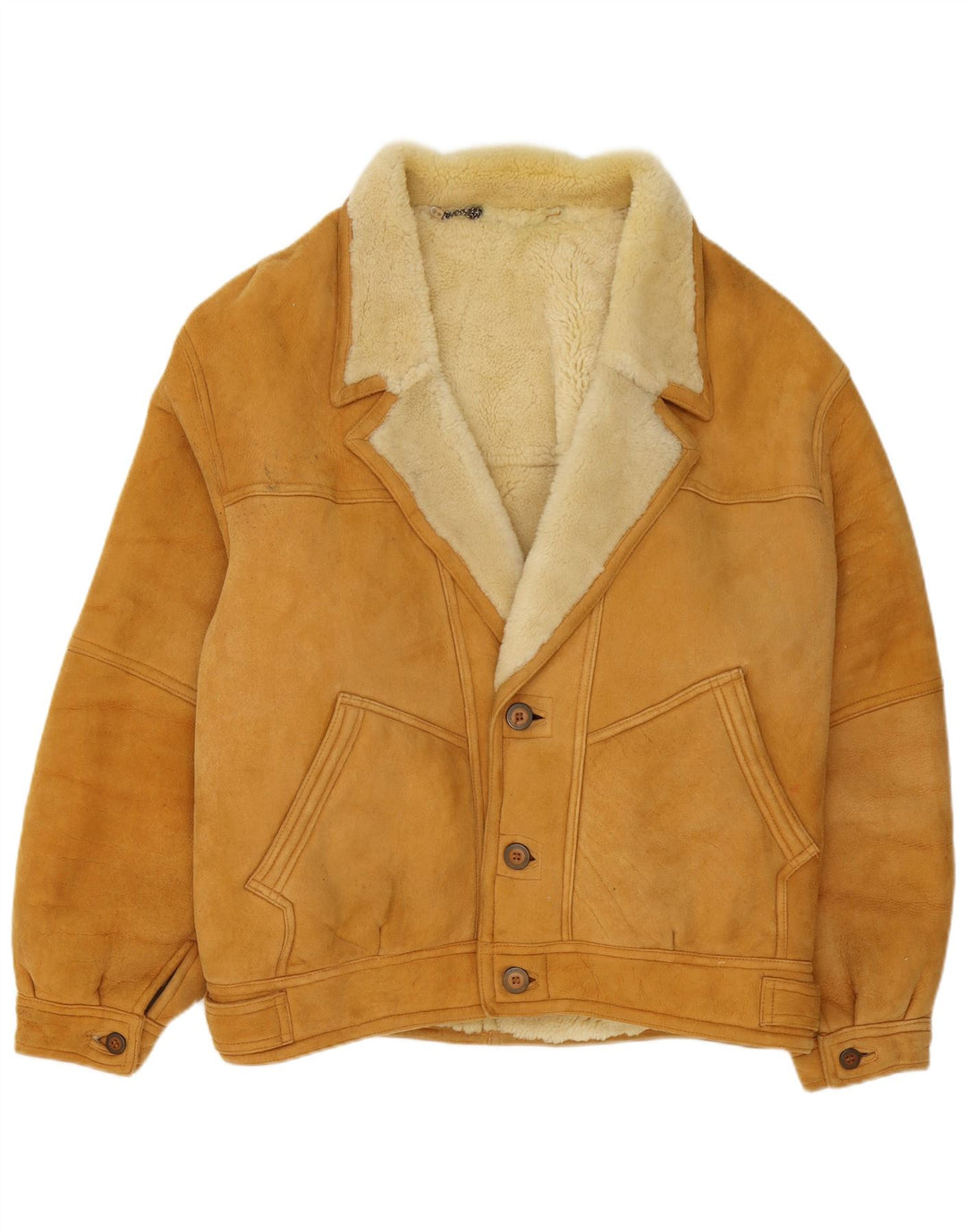 Vintage męska kurtka shearling IT 54 2XL brązowa skóra