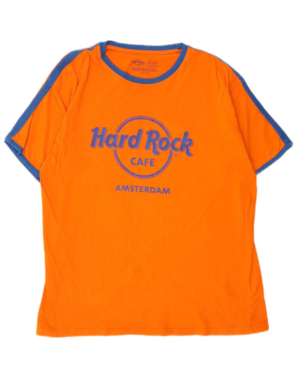 Męski T-shirt z grafiką Hard Rock Cafe Amsterdam, duży, pomarańczowy blok kolorów