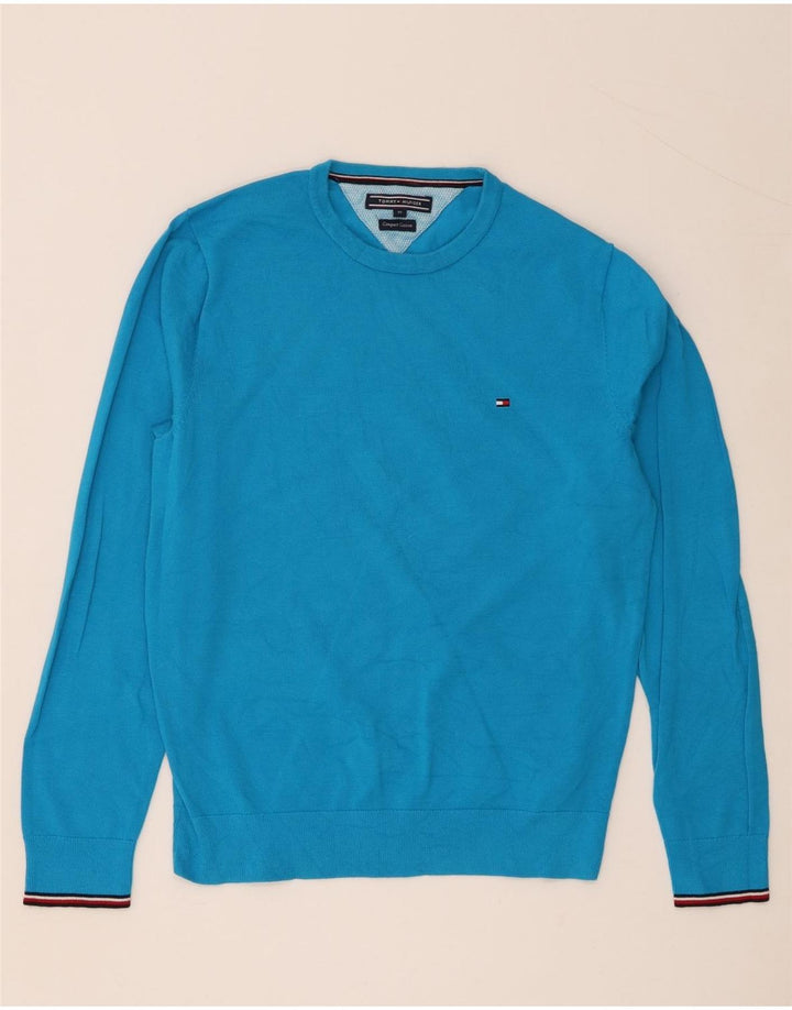 Męski sweter z okrągłym dekoltem Tommy Hilfiger, średnioniebieski, bawełniany