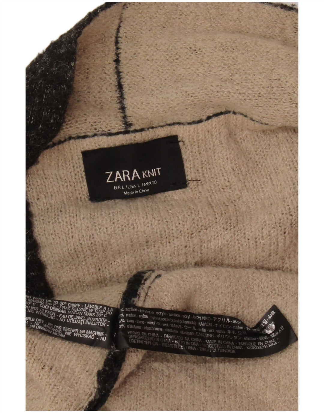 Sweter damski Zara z otwartym kardiganem UK 16, duży czarny akryl