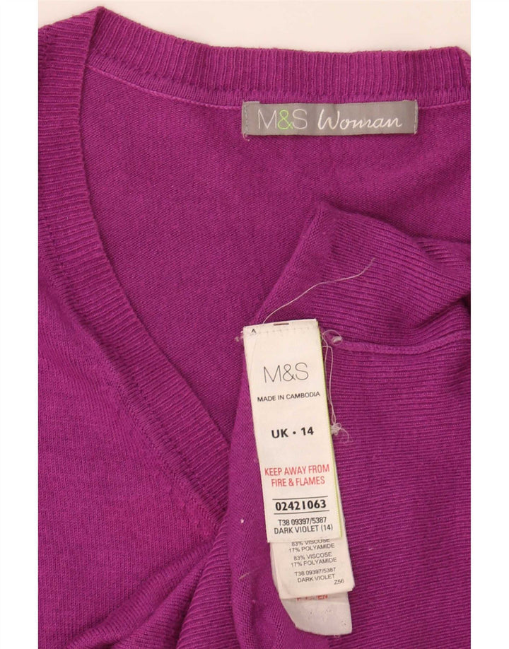 Sweter damski Marks & Spencer z dekoltem w kształcie litery V, UK 14, średni bordowy wiskoza