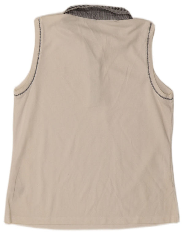 Damska koszulka polo bez rękawów IZOD UK 14, duża, biała bawełna