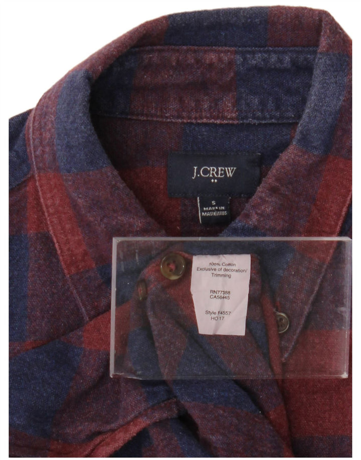 J. CREW Męska koszula flanelowa w małą bordową kratkę, bawełniana
