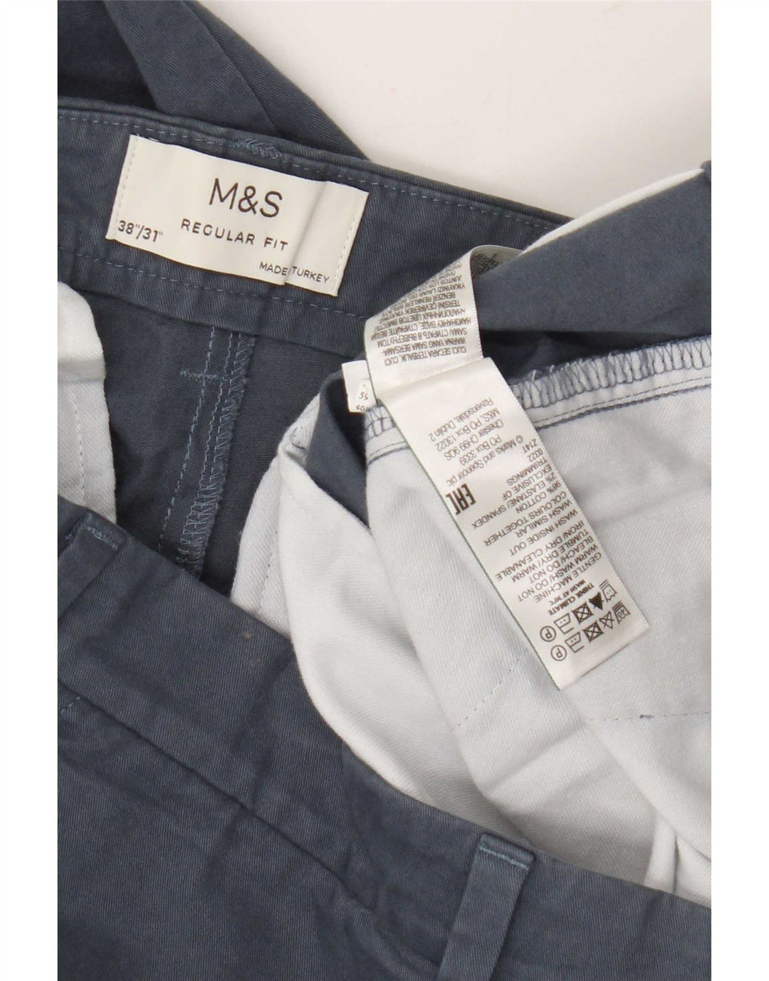 Męskie spodnie Chino o regularnym kroju Marks & Spencer W38 L31 Niebieska bawełna
