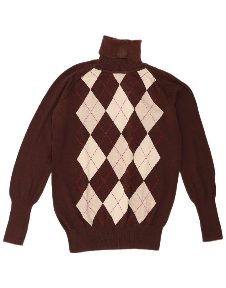 Damski sweter z golfem Zara UK 14 Duży brązowy Argyle/Diament