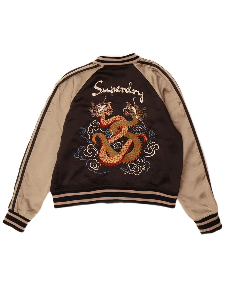 Damska kurtka dresowa Superdry Graphic UK 16, duża, brązowa, z blokami kolorów