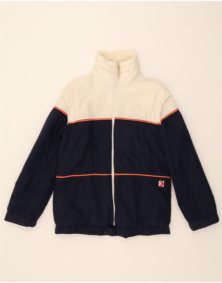 VINTAGE Mens Padded Jacket IT 48 Medium Navy Blue Colourblock Vintage Vintage and Second-Hand Vintage from Messina Hembry 