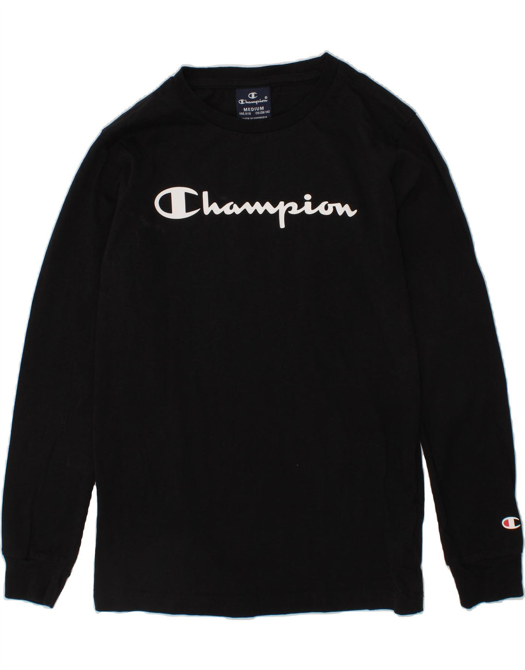 CHAMPION Boys Graphic Top Long Sleeve 9-10 Years Medium Black Cotton Vintage Champion and Second-Hand Champion from Messina Hembry 