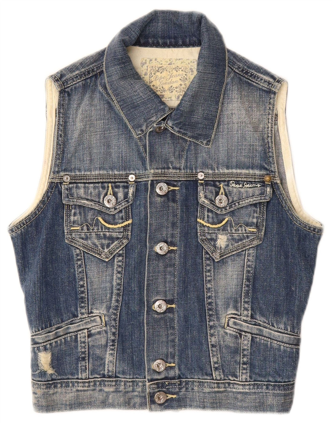 PEPE Jeans Chłopięca dżinsowa kamizelka w trudnej sytuacji, 7-8 lat, średnia niebieska bawełna