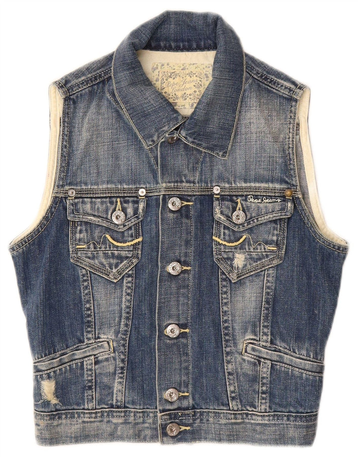 PEPE Jeans Chłopięca dżinsowa kamizelka w trudnej sytuacji, 7-8 lat, średnia niebieska bawełna