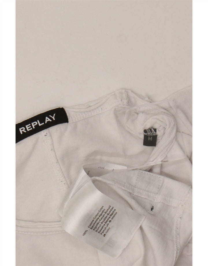 Replay Męski T-shirt Top Średniej Białej Bawełny