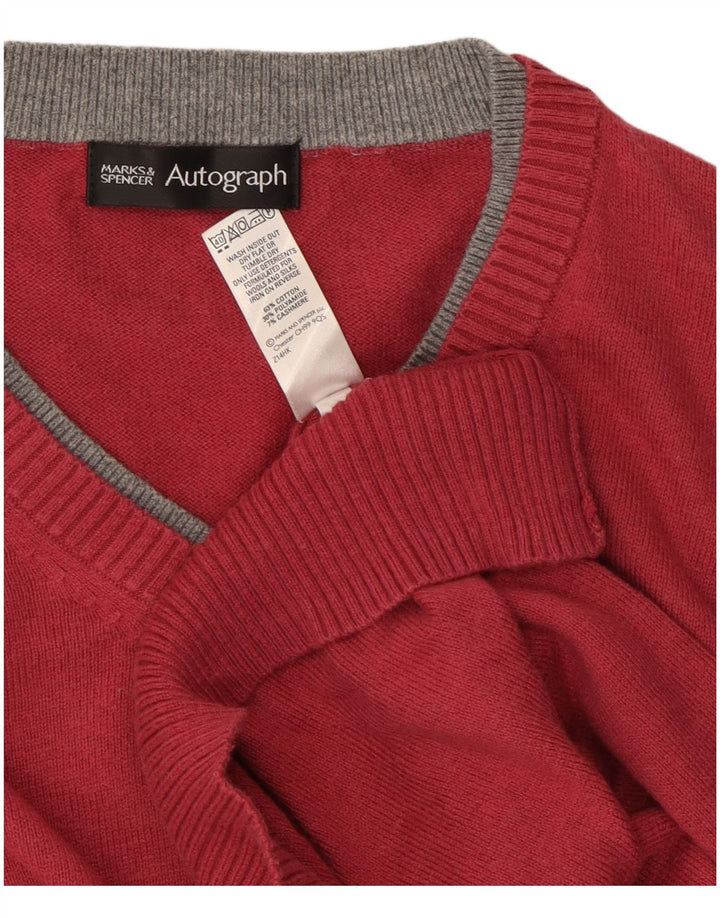 Marks & Spencer Męski sweter z dekoltem w kształcie litery V, średniej wielkości, bordowy, bawełniany