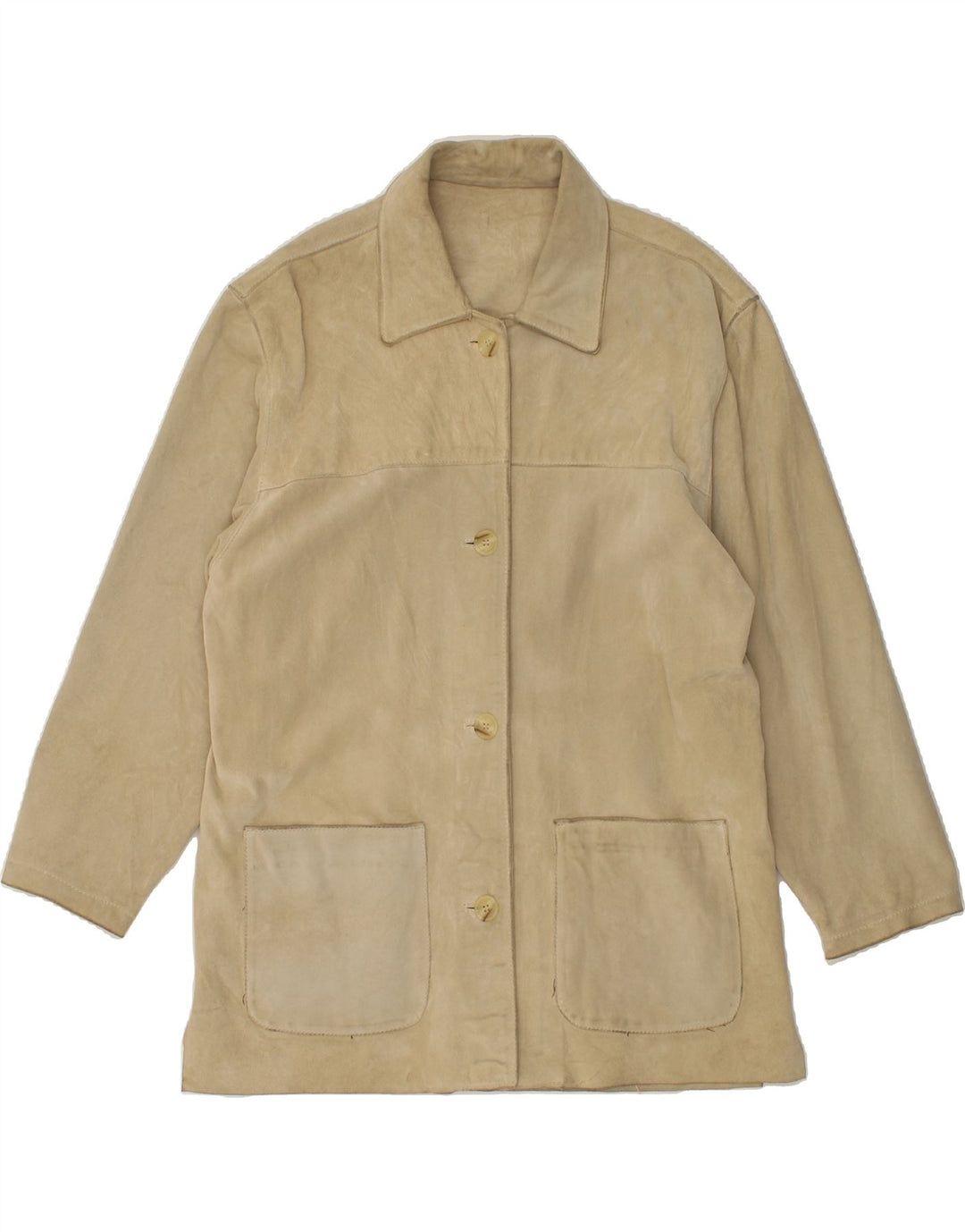 VINTAGE Womens Oversized Leather Jacket UK 10 Small Beige Leather Vintage Vintage and Second-Hand Vintage from Messina Hembry 