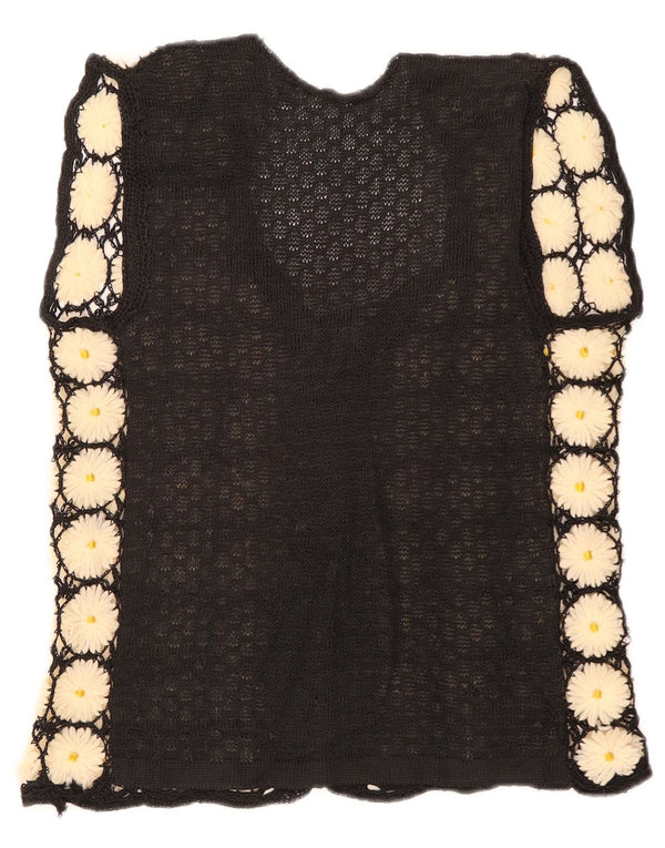 Sweter damski bez rękawów w stylu vintage, UK 12, średni, czarny, kwiatowy