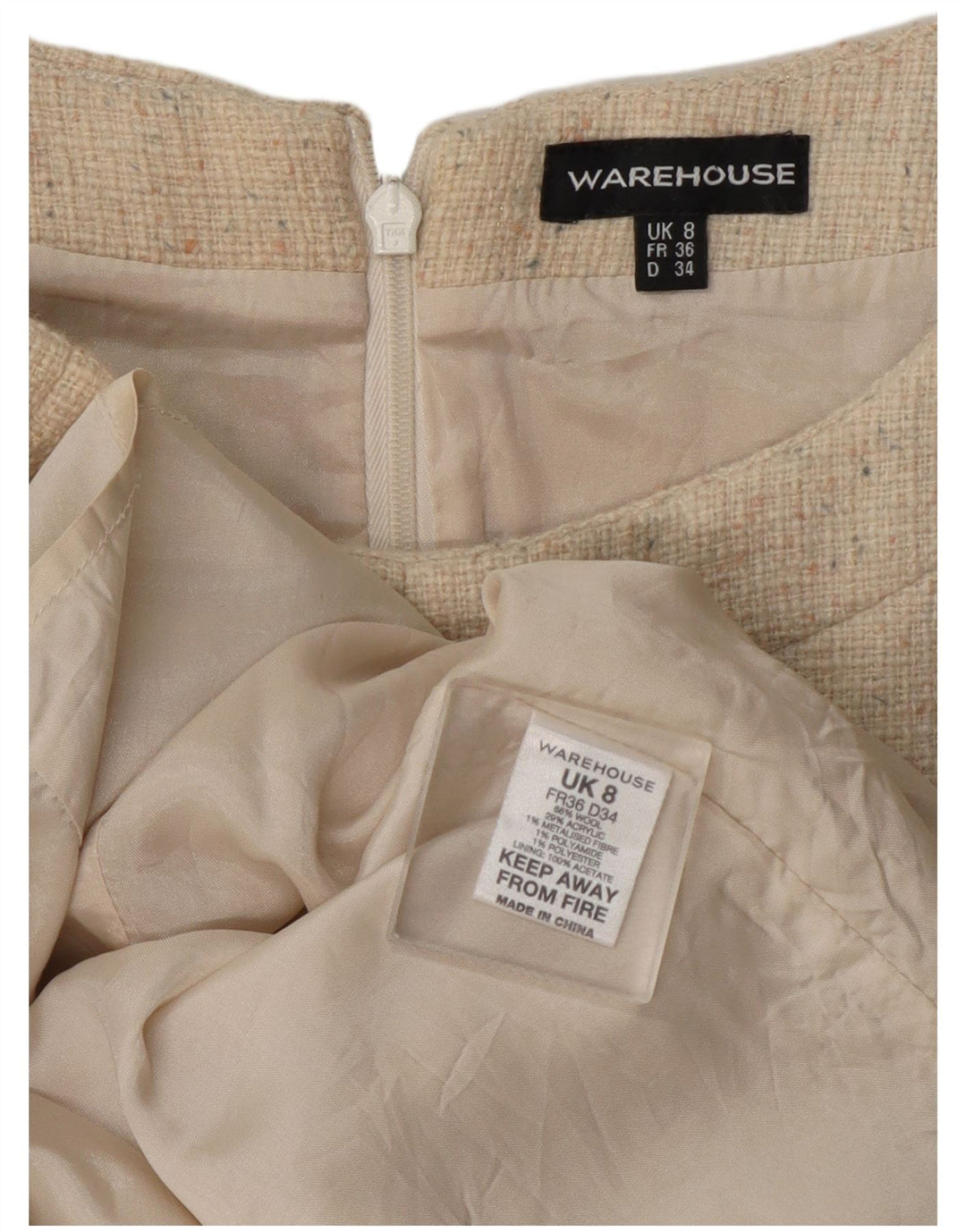 Damska sukienka płaszczowa Warehouse UK 8 Small, beżowa, wełniana