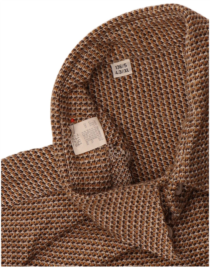 Koszula męska w stylu vintage, rozmiar 43 XL, brązowa, bawełniana w pepitkę
