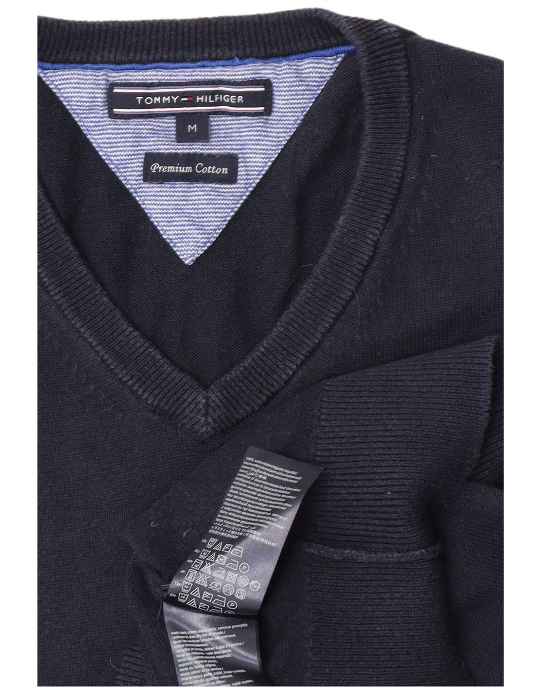Męski sweter Tommy Hilfiger z dekoltem w kształcie litery V, średni granatowy, bawełniany