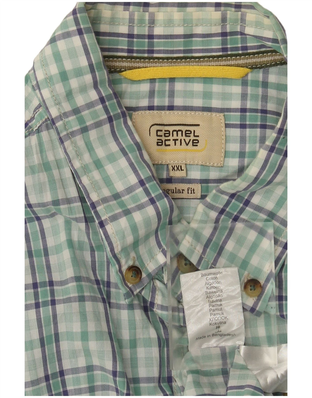 Camel Active Męska koszula z krótkim rękawem o regularnym kroju, 2XL, bawełniana w zieloną kratkę