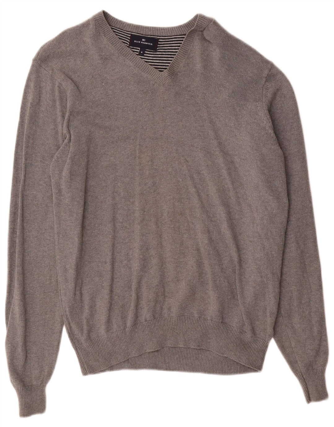 Męski sweter Marks & Spencer Blue Harbor z dekoltem w kształcie litery V, średnioszary, bawełniany