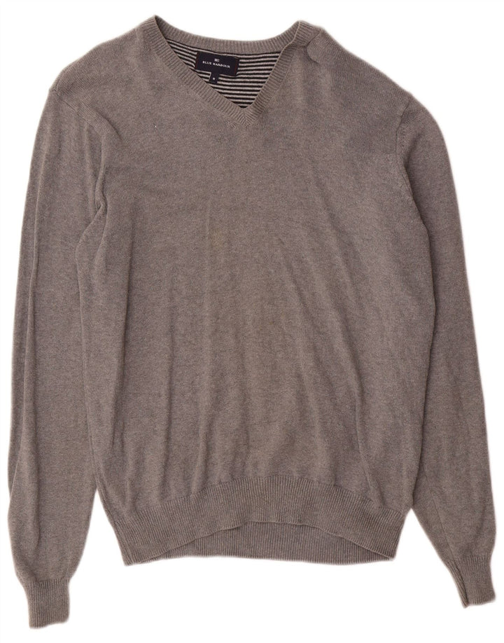 Męski sweter Marks & Spencer Blue Harbor z dekoltem w kształcie litery V, średnioszary, bawełniany