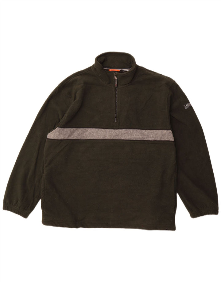 IZOD Męski sweter polarowy z zamkiem błyskawicznym, dużym blokiem kolorów khaki